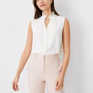 Ann Taylor Ruffle Neck Button Top